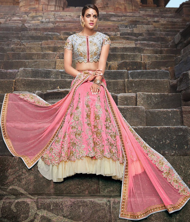 baby pink lehenga contrast blouse